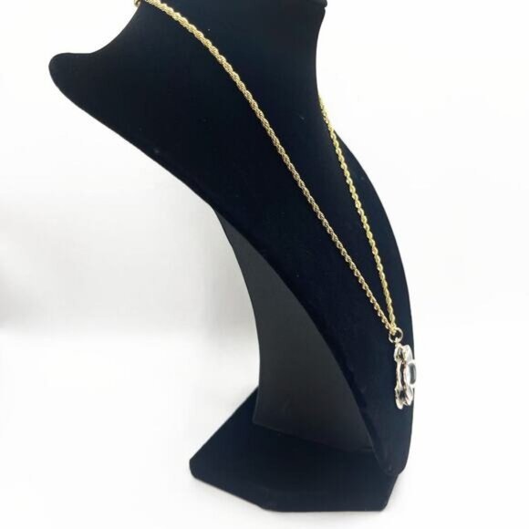 CHANEL CC Charm Pendant Camellia Black on Necklace Gold Plated Chain - Picture 3 of 10